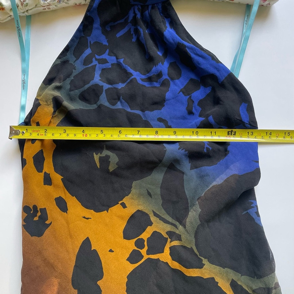 Marciano Silk top Black Blue Yellow printed halter top. - Picture 4 of 6